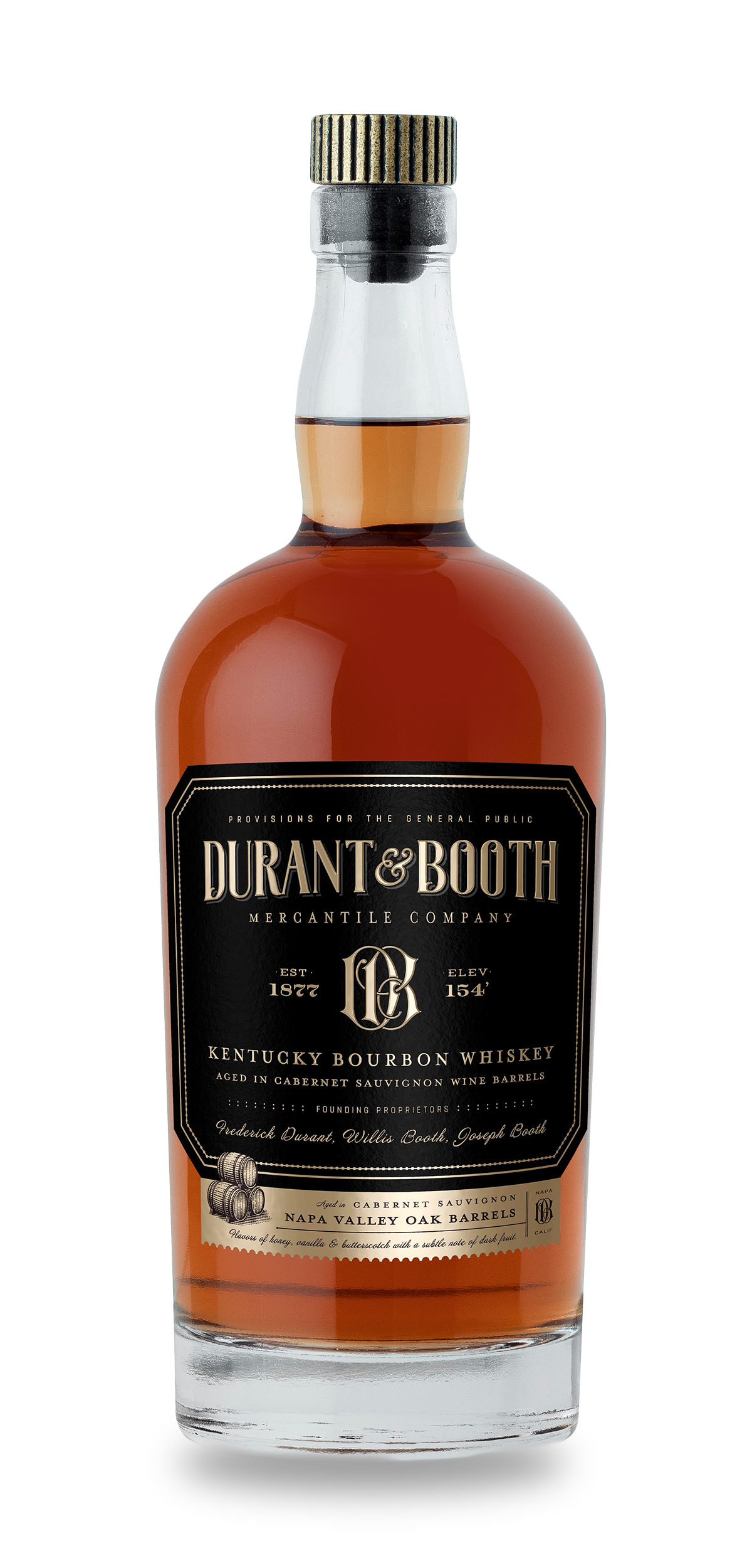 Image of a bottle of Durant and Booth Kentucky Bourbon Whiskey